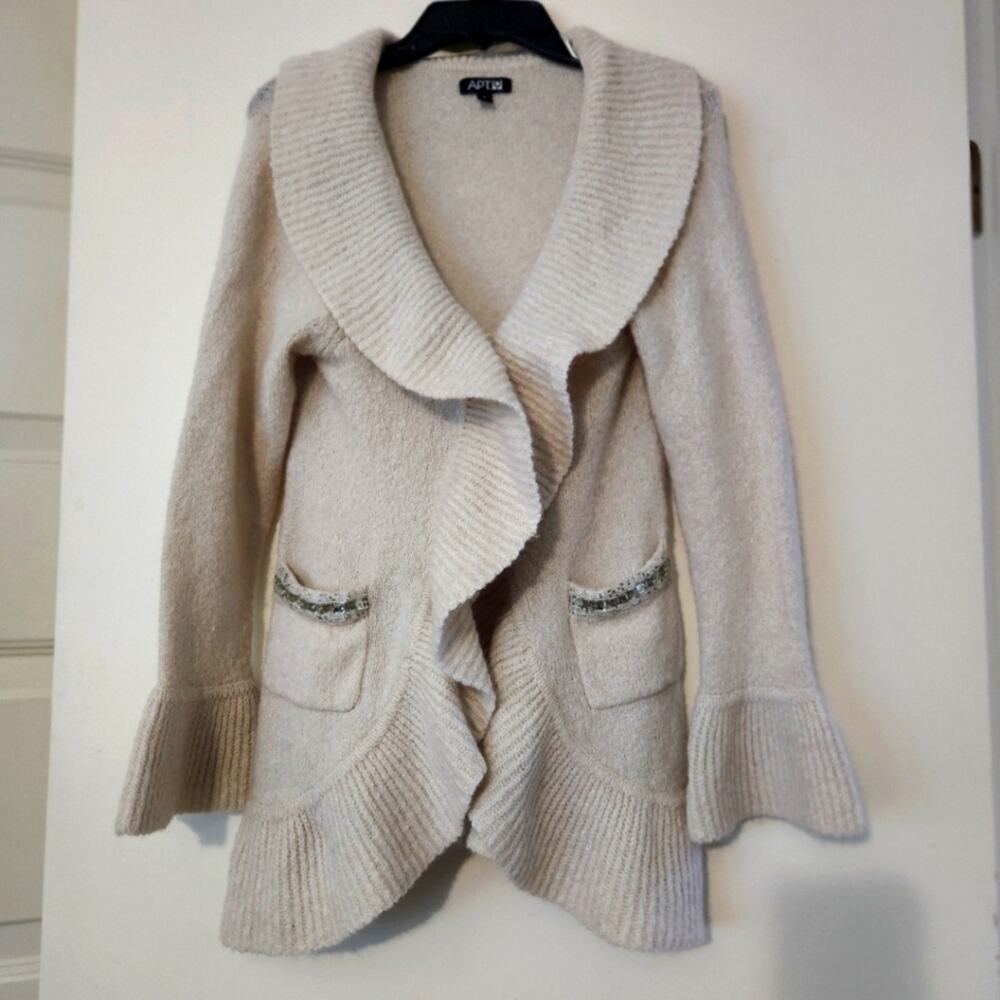 Apt 9 Wool Cotton Blend Ruffled Sweater Cardigan Size Medium